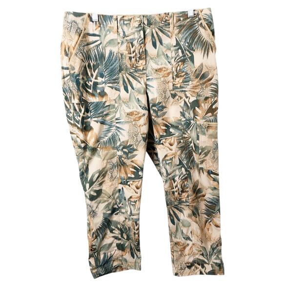 Chico's Women's Palm Patterned Capri Roll-Cuff Stretch Waist Pants 2 (U.S. 12) - Picture 1 of 9